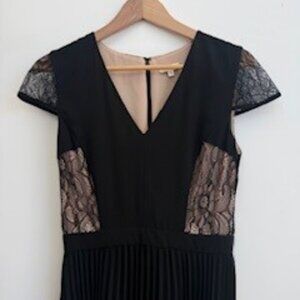 Shoshanna Black & Nude Pleated Midi Dress (Size: 6/M)